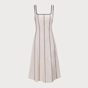 Khaki Square Neck Contrast Midi Dress